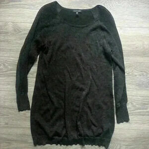 Eileen Fisher Charcoal Gray Metallic Mesh Merino Wool Tunic Sweater Size XS